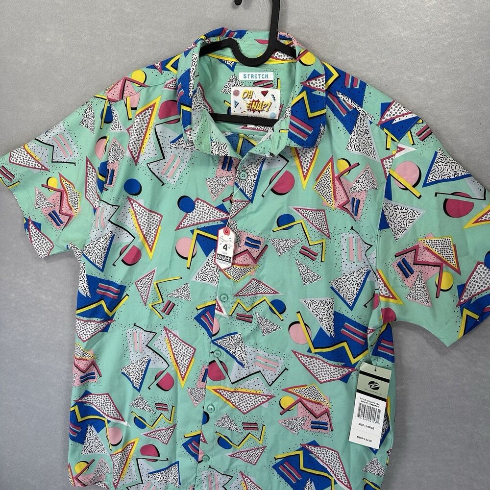 NWT OH Snap Shirt Adult Large 4-Way Stretch Retro 80s/90s Style Short Sleeve New